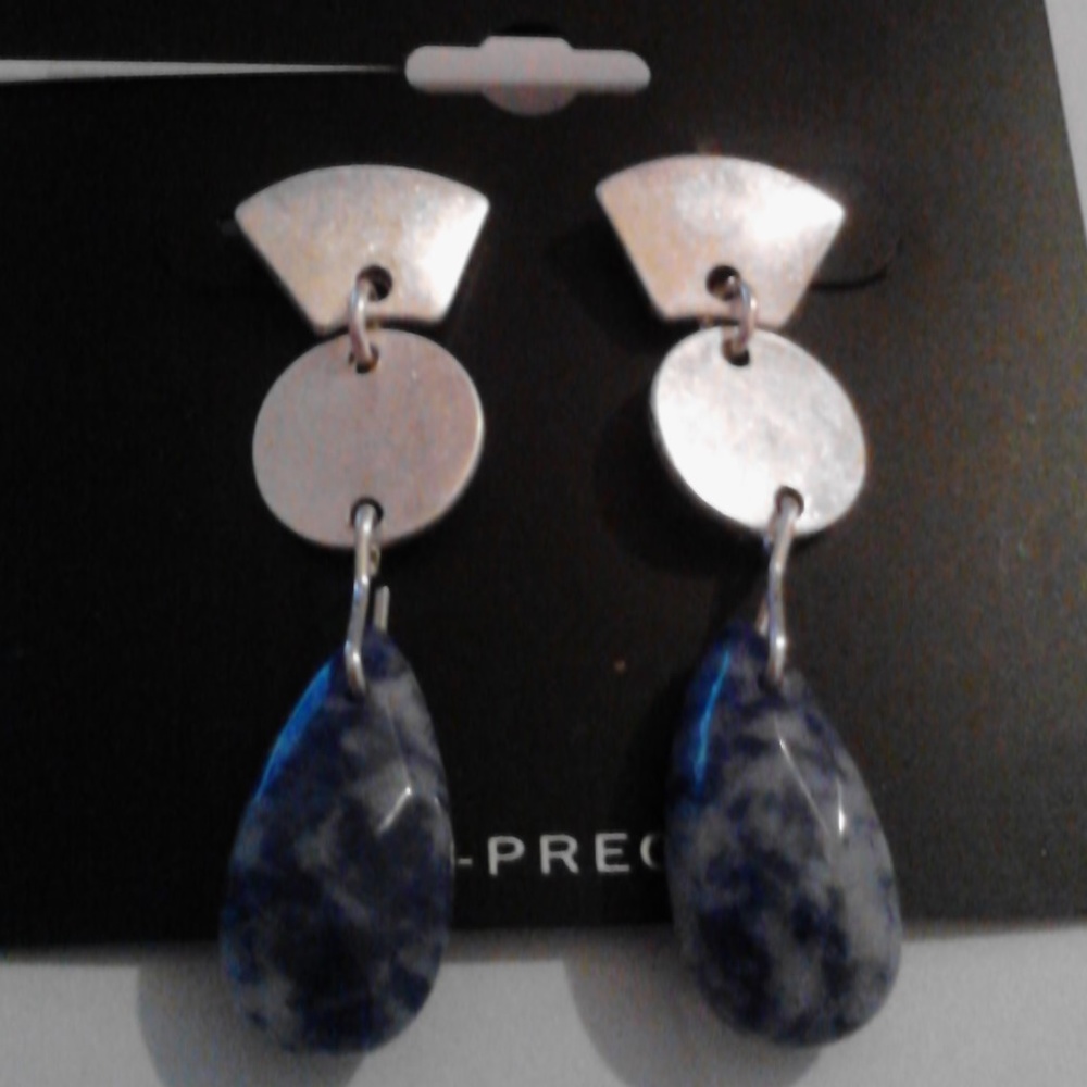 METAL Semi-Precious Blue and Silver Sodalite Drop Earrings